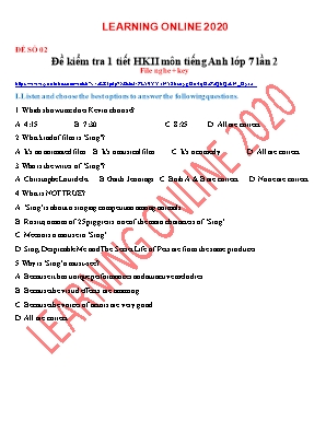 Đề kiểm tra 1 tiết học kỳ II môn tiếng Anh Lớp 7 lần 2 - Đề số 2